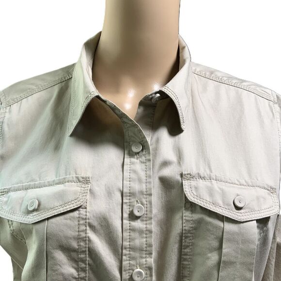 Liz Claiborne Tan Button Front Long Sleeve Normcore Utility Shirtdress Large P - Picture 2 of 16